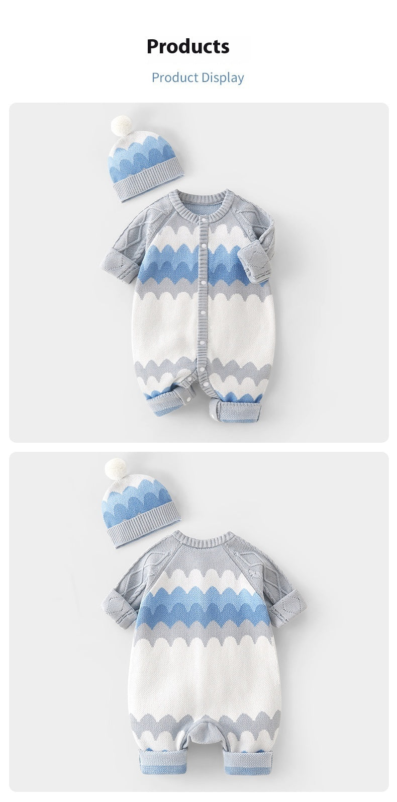 Baby Hooded Long-sleeved Knitted Cotton Jumpsuit Hat Suit